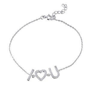 925 Sterling Silver CZ I Heart You Charms Bracelet